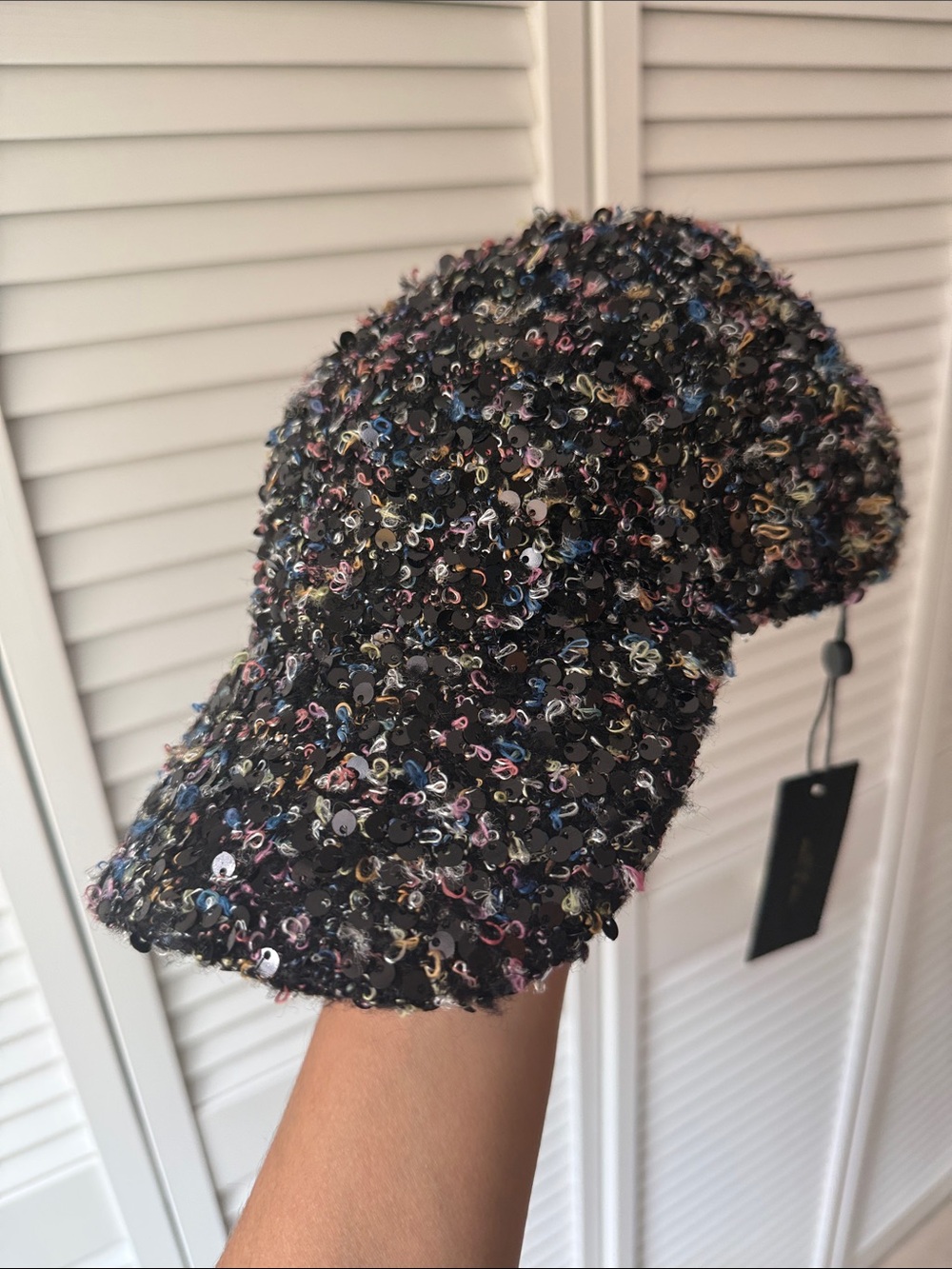 rag & bone Black Sequin Tweed Cap with Multicolor Accents